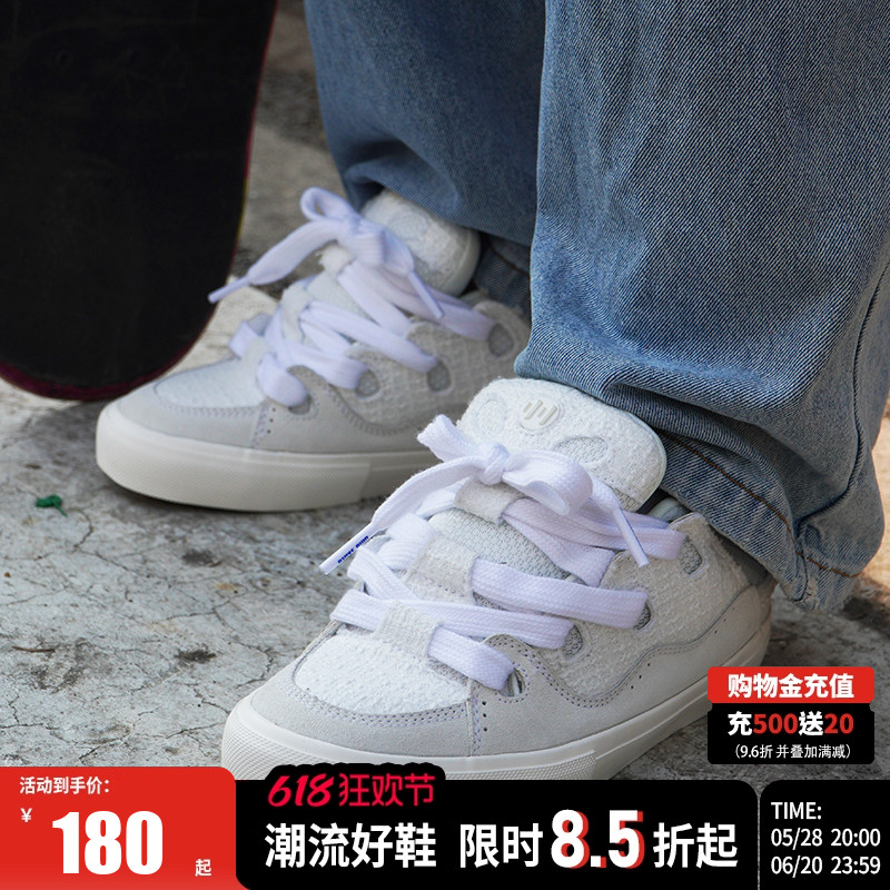 顽刻官方面包鞋天鹅白小香风翻毛皮拼接秋冬BAKE男女国潮滑板鞋
