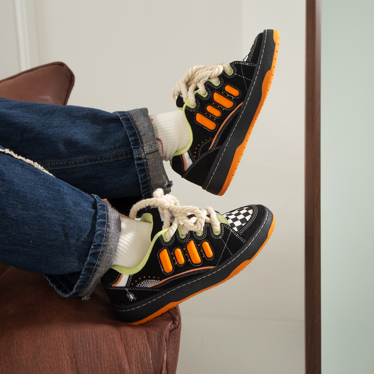 顽刻万圣节配色情侣滑板鞋