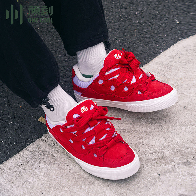 顽刻官方面包鞋红白色拼色复古拼接BAKE秋冬男女耐磨国潮滑板鞋