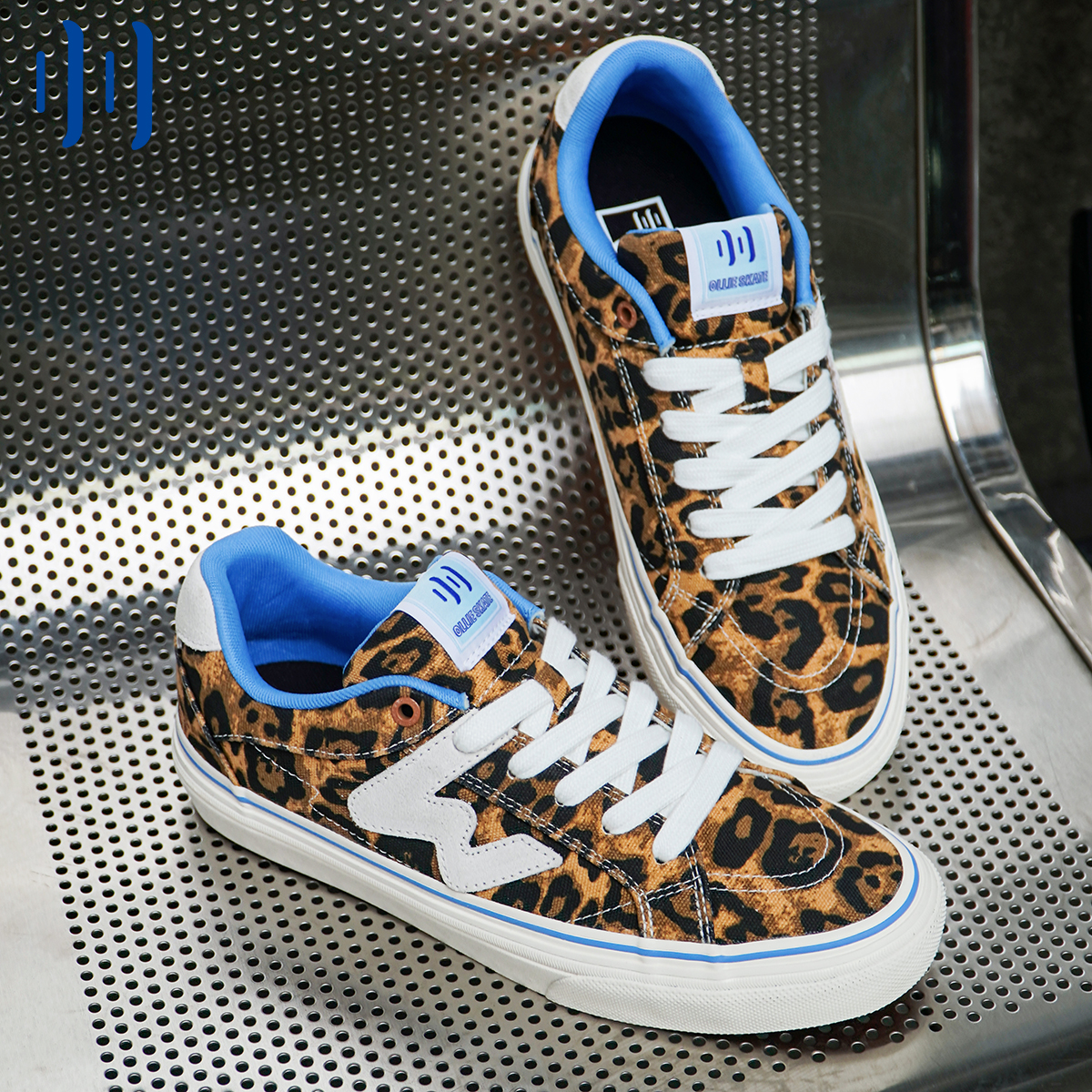 顽刻官方豹纹印花春季校园风W系列帆布拼接低帮男女国潮滑板鞋