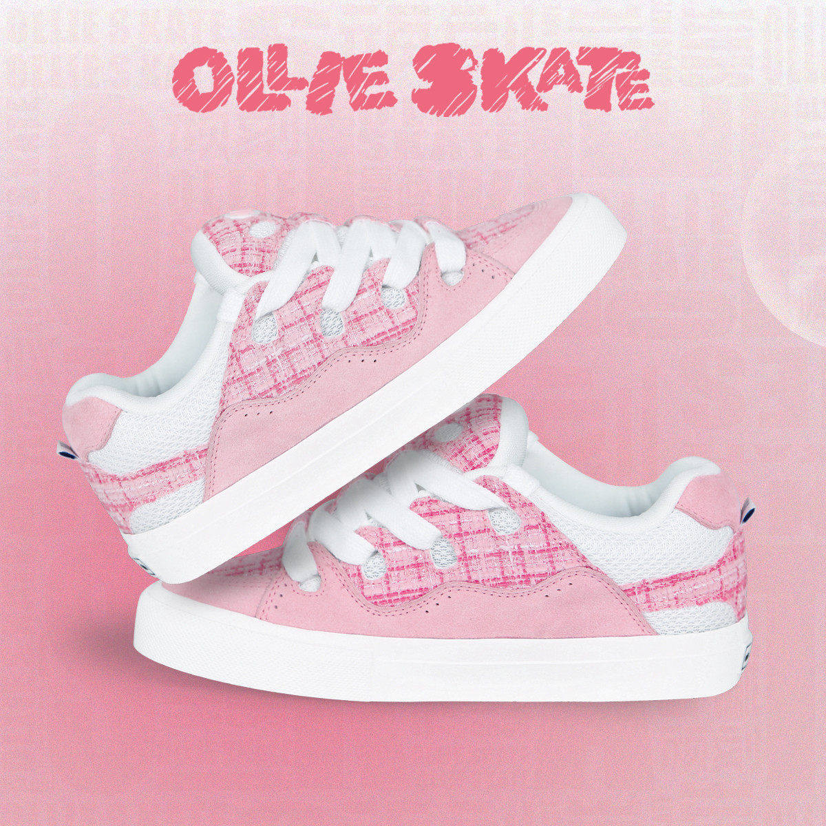 顽刻官方面包鞋粉色小香风翻毛皮帆布拼接秋冬BAKE男女国潮滑板鞋