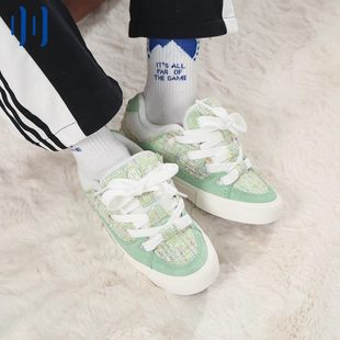 顽刻官方面包鞋 绿色小香风翻毛皮帆布拼接秋冬BAKE男女国潮滑板鞋