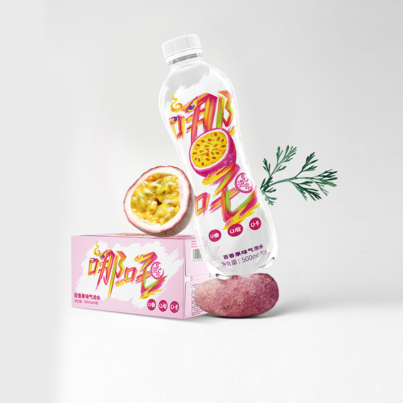 哪吒气泡水果味整箱500ml*24瓶装0脂0卡0糖饮料