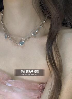 超闪设计感女团风锆石雏菊爱心项链拼接质感辣妹少女锁骨链女