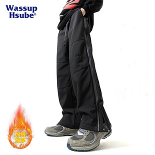 加绒保暖防水侧拉链休闲长裤 WASSUP 男士 高街冲锋裤 子潮 HSUBE美式