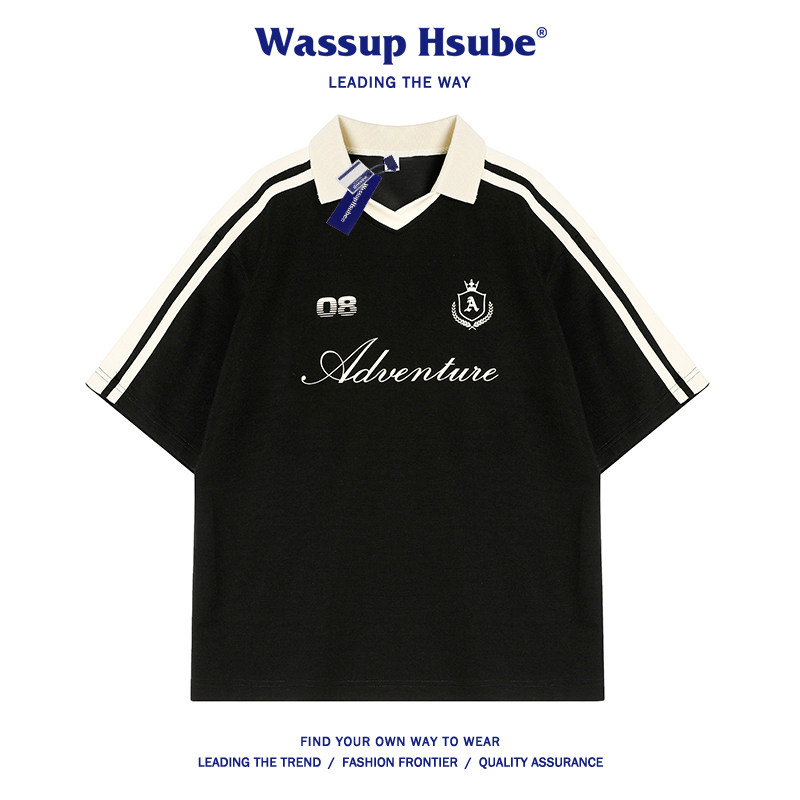 WASSUPHSUBE美式宽条纹松短袖男