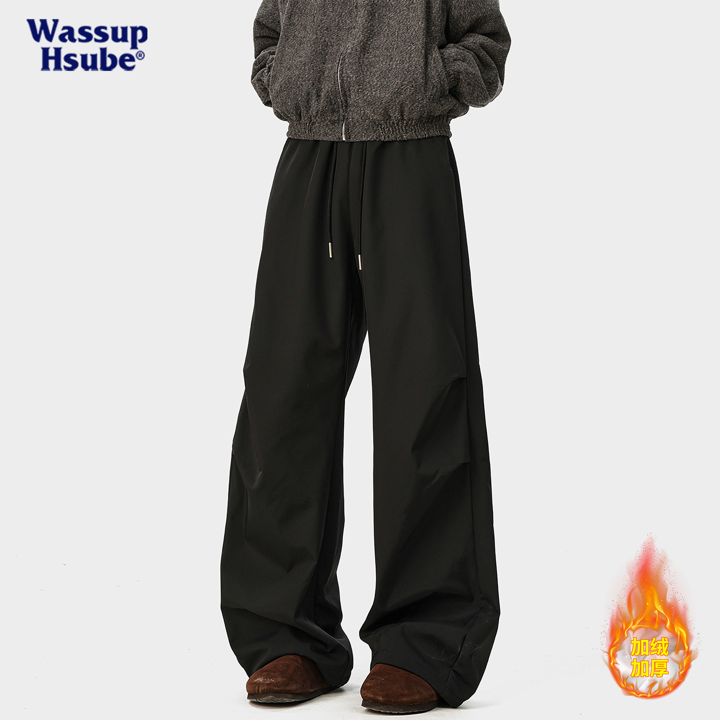 纯色加绒加厚休闲裤男女