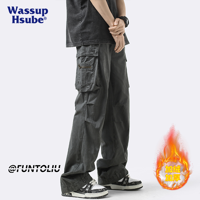 潮人穿搭冬季加绒纯棉美式工装裤