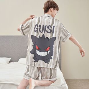 2026新款睡衣男冰丝夏季休闲宽松短袖短裤开衫舒适家居服两件套