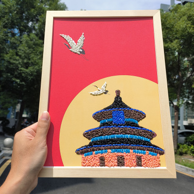 爱国主题五谷杂粮手工diy粘贴画