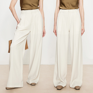 松弛通勤 裤 及简高腰白色裤 休闲西装 1150 子女垂感宽松阔腿裤