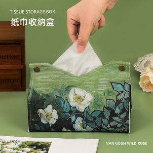ins风轻奢抽纸盒客厅家用油画纸巾盒餐巾收纳车载纸抽盒创意高档