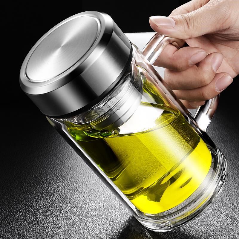 精选德国新款保温杯男款商务办公室泡茶杯带把手玻璃水杯双层隔热