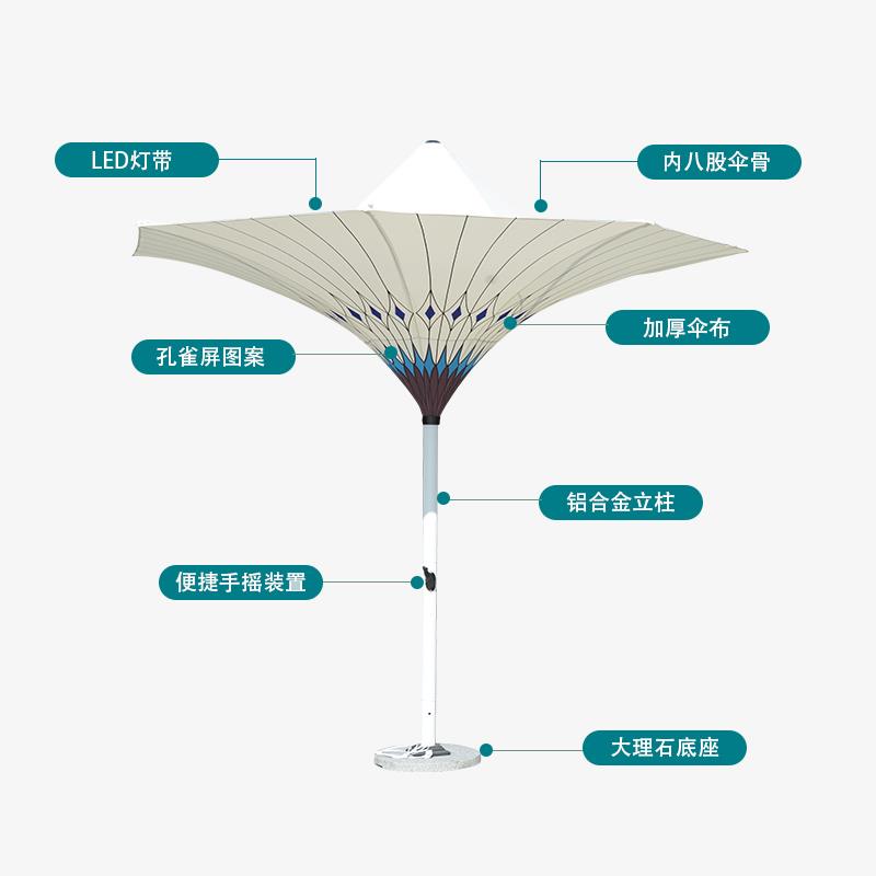 户外中柱伞庭院创意太阳伞别墅花园样板房装饰带灯伞酒店高档花伞