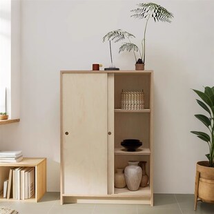 精选简易衣柜中古海洋板靠墙一体式收纳柜子家用卧室小户型实木储