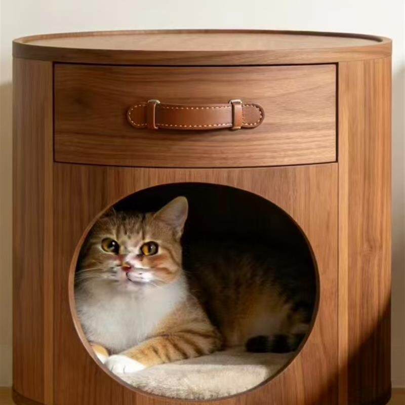 中古风实木床头柜猫窝宠物储物柜家用卧室小户型客厅沙发收纳边柜