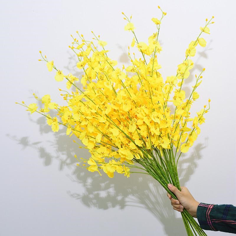 黄色跳舞兰真花艺客厅电视柜花束家居装饰花假花插花瓶套装摆设