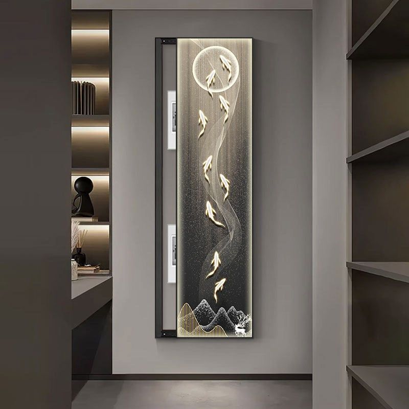 精选九鱼图电表箱装饰画大尺寸新中式遮挡配电箱电闸盒窄长条竖款,家居饰品,现代装饰画,淘宝优惠券,粉丝福利购,淘宝优惠卷