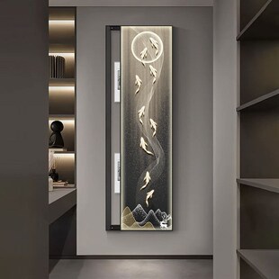 精选九鱼图电表箱装饰画大尺寸新中式遮挡配电箱电闸盒窄长条竖款