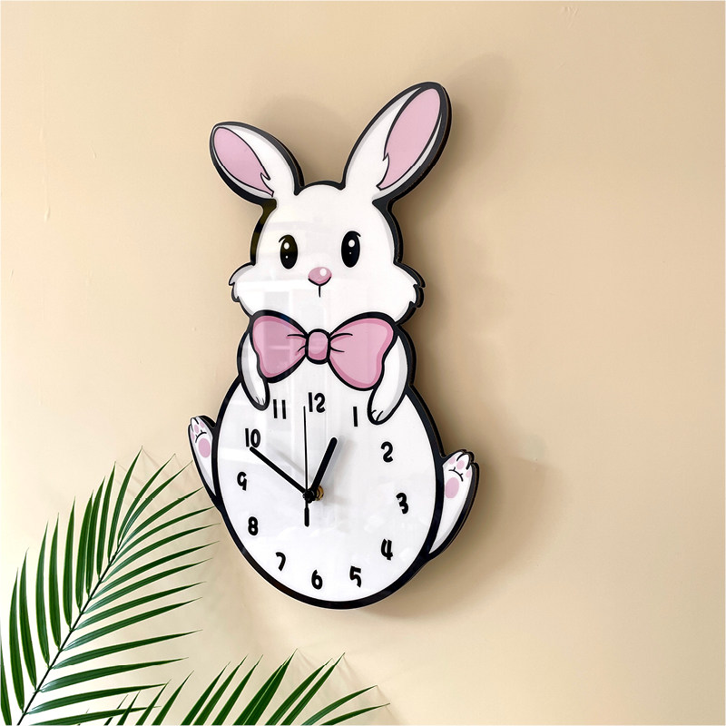 精选卡通兔子生肖个性创意可爱装饰挂墙时钟客厅幼儿园静音钟表挂,家居饰品,挂钟,淘宝优惠券,粉丝福利购,淘宝优惠卷