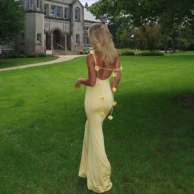 Solid color strapless sleeveless dress女士纯色抹胸无袖连衣裙