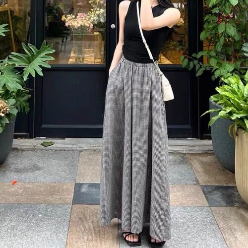Women's plaid loose oversized casual pants格子宽松大码休闲裤