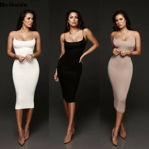 Women's solid color camisole slim fit dress 纯色吊带连衣裙女