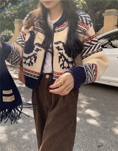 O领长袖女拉链外套开衫