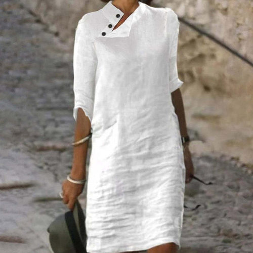 Retro Button Standing Neck Half Sleeve Dress复古半袖连衣裙