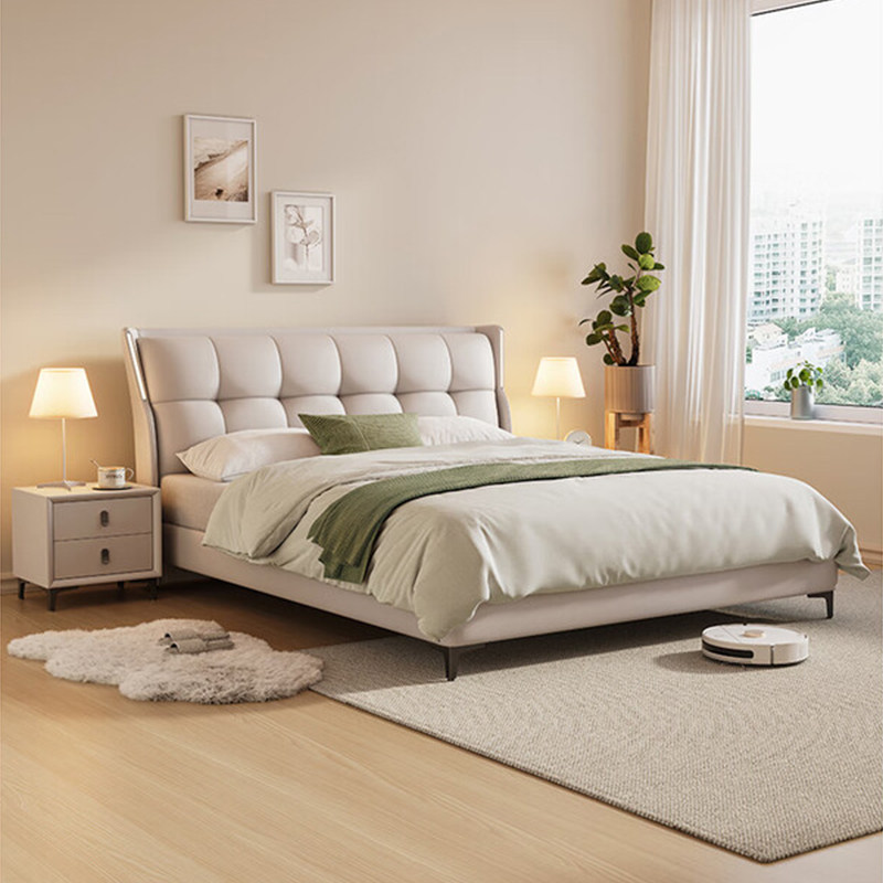 慕梵 真皮床主卧双人床储物1.5m意式床1.8米成人床北欧简约婚床