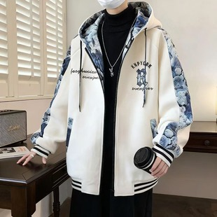开衫 宽松休闲夹克青少年加大码 加绒卫衣潮 冬季 连帽棒球服外套男士