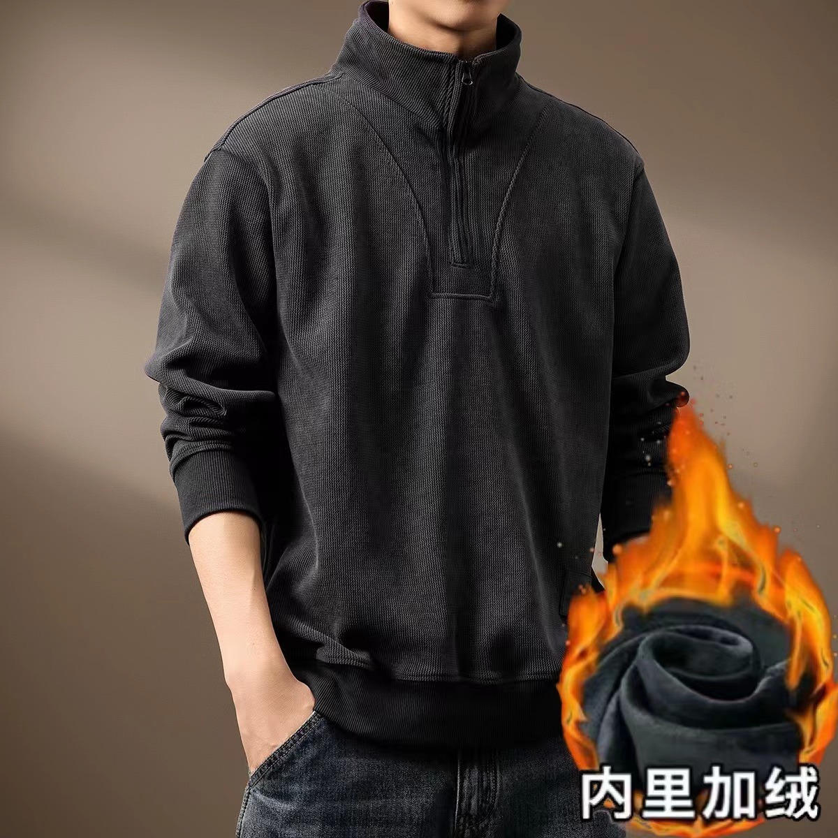 秋冬男士重磅卫衣宽松大码上衣长袖加绒加厚长袖t恤灯芯绒外衣