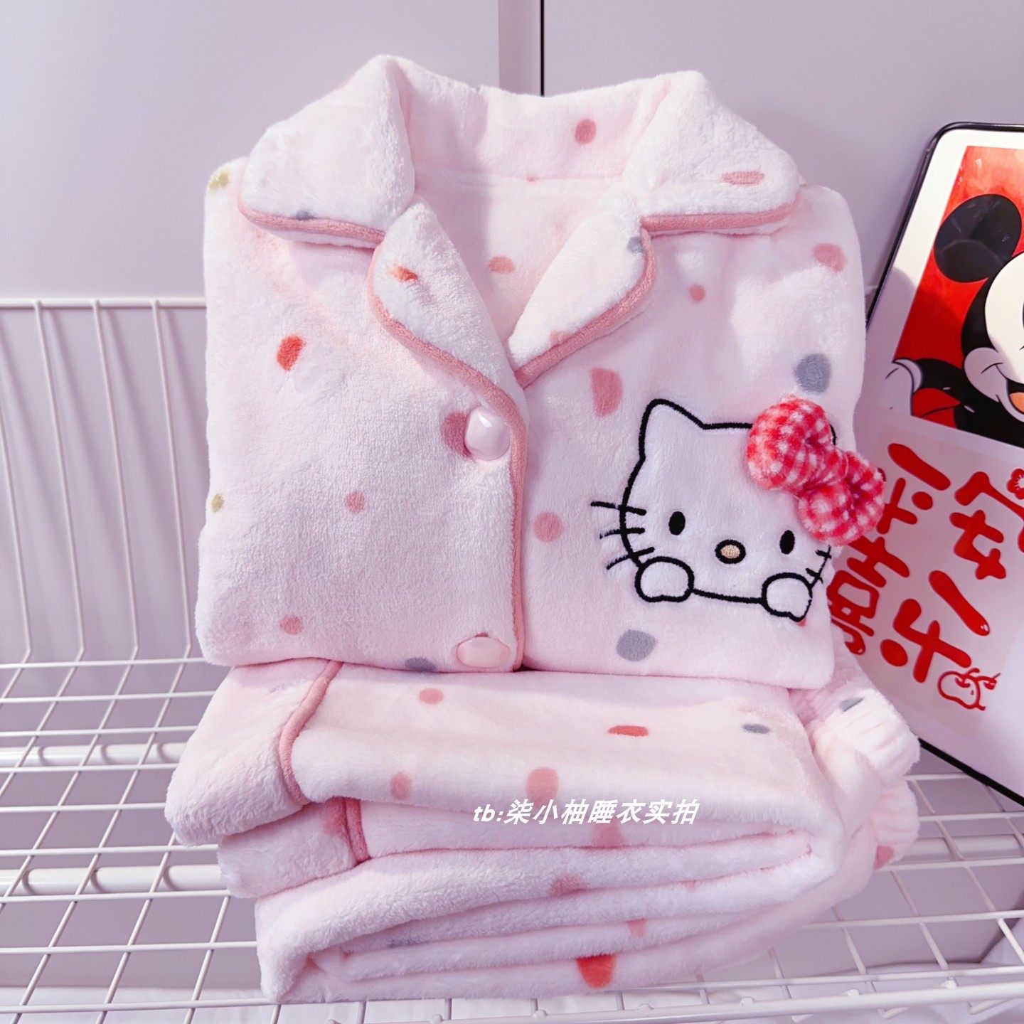 儿童kt猫珊瑚绒睡衣女童冬季加绒加厚保暖亲子套装法兰绒家居服