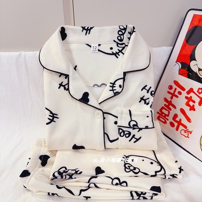 Kitty猫儿童德绒睡衣女童男童秋冬季发热保暖中大亲子套装家居服