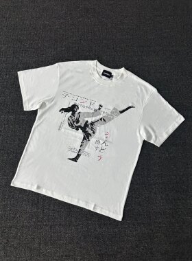 Anywayy空手道人像白色短袖Boxy版型 丝网印花纯棉面料