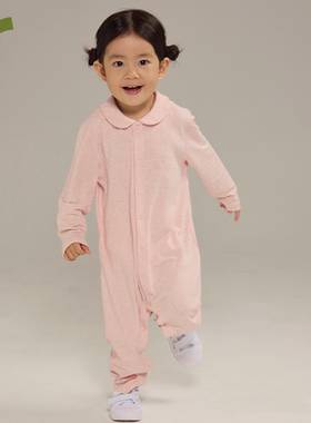 ArborTree 100%新疆有机棉宝宝翻领前开连体衣爬服 吸湿排汗柔软