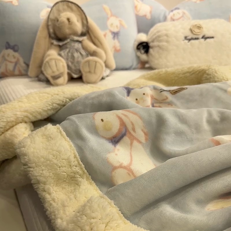 少女心可爱小兔子加厚羊羔绒毛毯双面牛奶绒保暖沙发盖毯休闲毯子