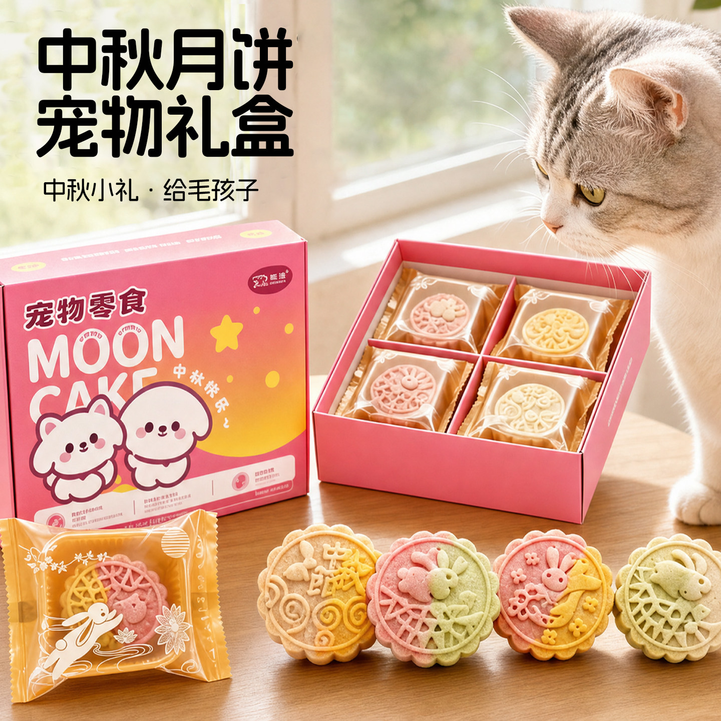 宠物月饼中秋狗狗猫咪解馋零食鲜肉双色小酥月猫狗通用节日礼盒装