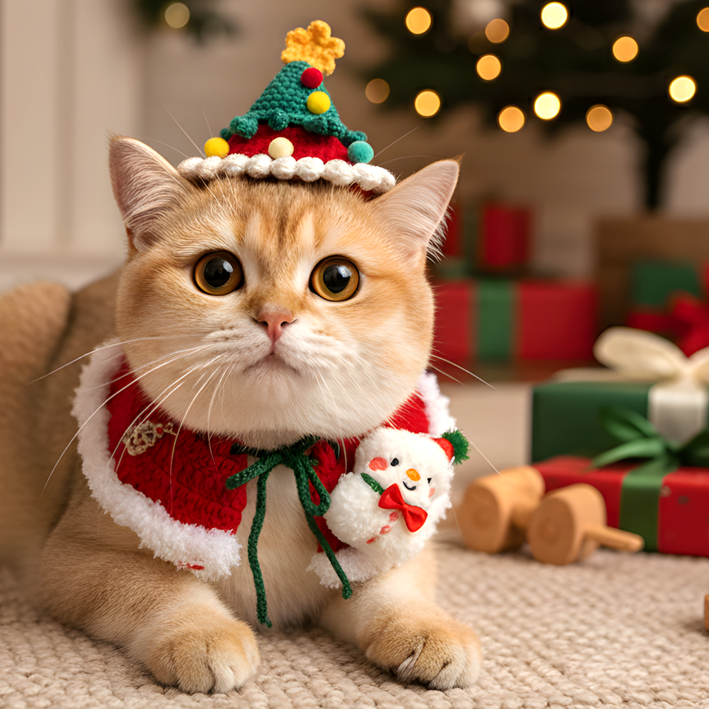 猫咪圣诞围脖编织狗狗可爱帽子项圈针织饰品圣诞节宠物装饰口水巾