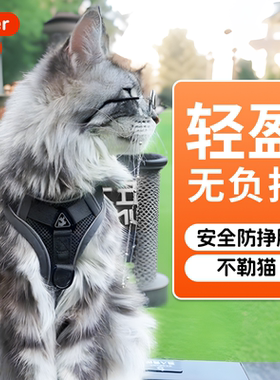 猫咪牵引绳缅因猫防挣脱可调节背心式溜猫神器不勒脖外出专用胸背