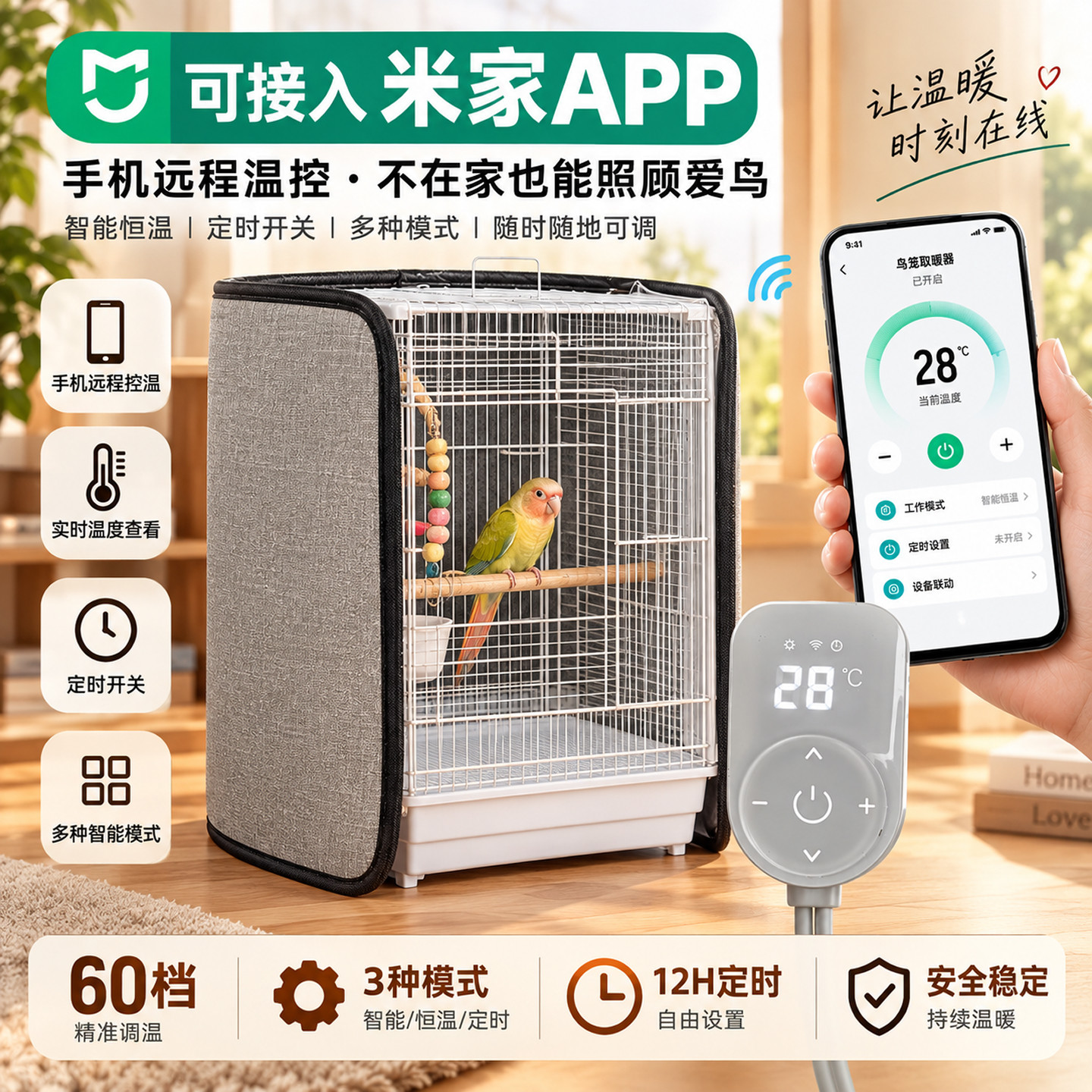 鹦鹉鸟笼保温罩专用笼子冬天防寒保暖笼衣恒温电热毯遮光罩取暖器
