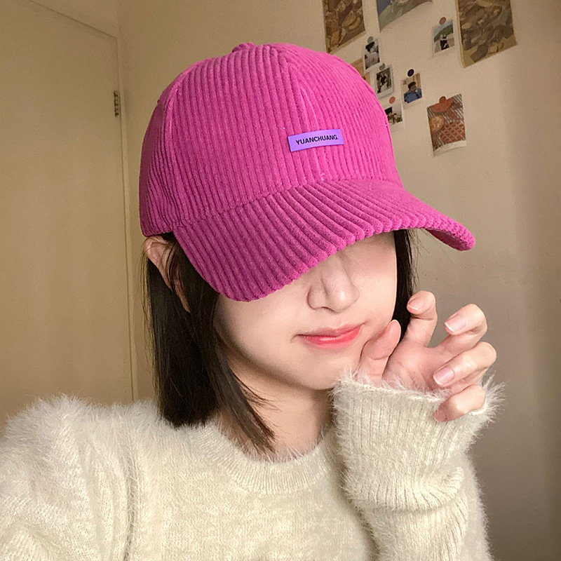 洋气红色新款硬顶灯芯绒棒球帽子女韩潮宽檐百搭大头围鸭舌帽