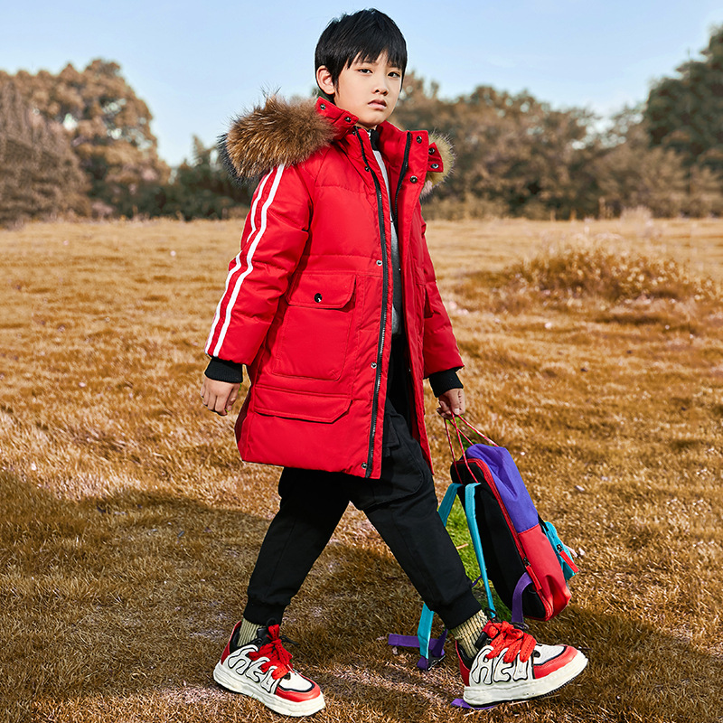 童装青少年男孩红色大红羽绒服
