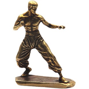 精选实心纯铜李小龙铜像桌面小摆件黄铜功夫巨星布鲁斯李雕像铜器