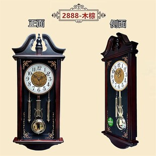 老式敲点报时挂钟中式复古摇摆钟客厅家用静音欧式创意仿木石英钟
