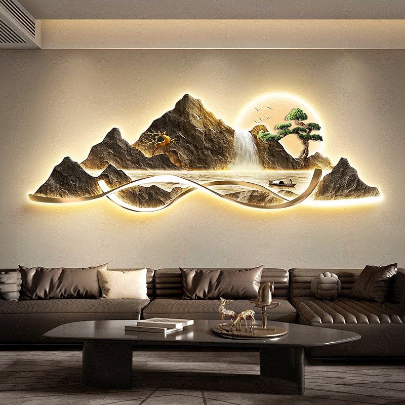 精选2025年新款流水生财客厅装饰画沙发背景墙挂画轻奢大气山水壁,家居饰品,现代装饰画,淘宝优惠券,粉丝福利购,淘宝优惠卷