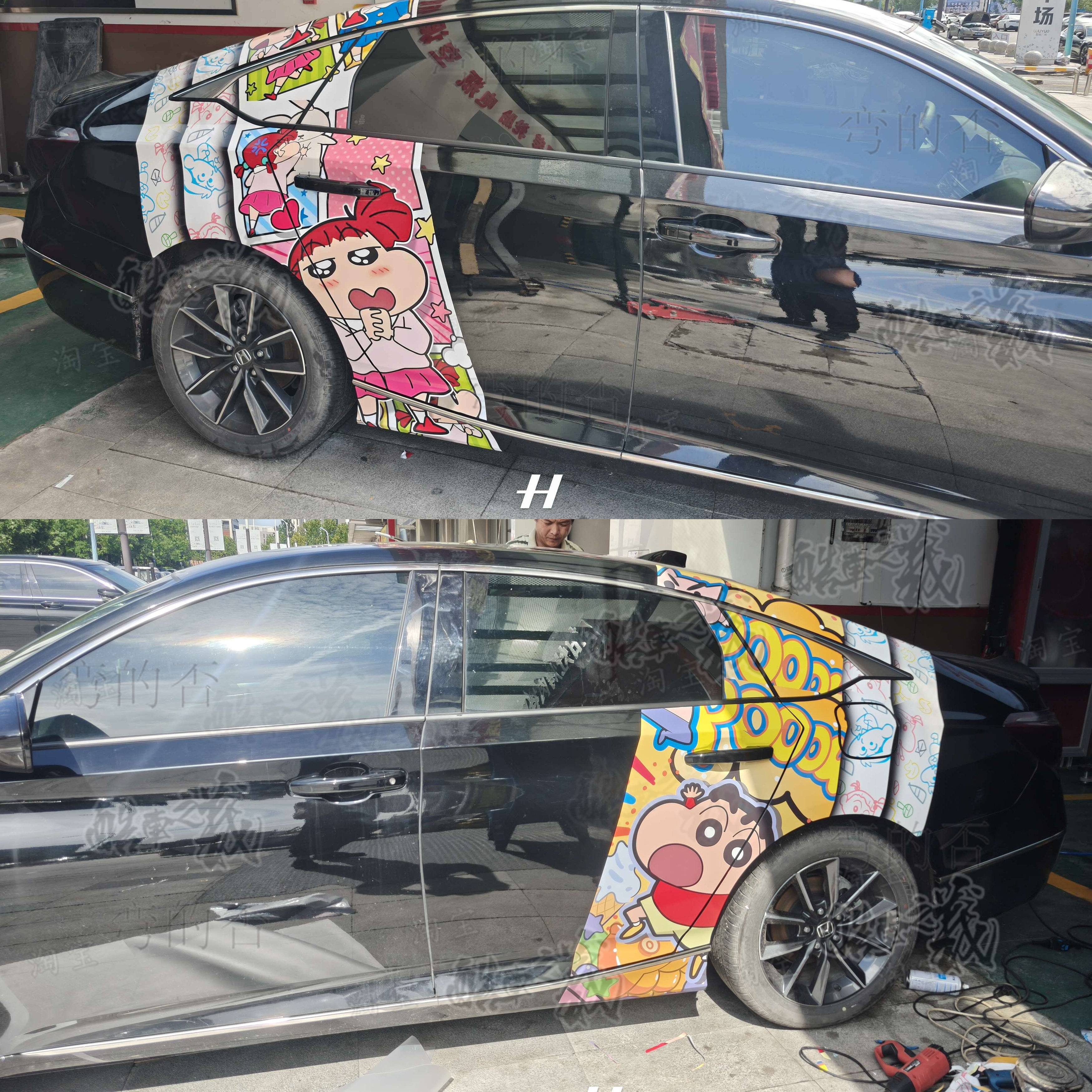 适用于本田英仕派车贴蜡笔小新卡通思域雅阁C柱车身装饰贴纸拉花