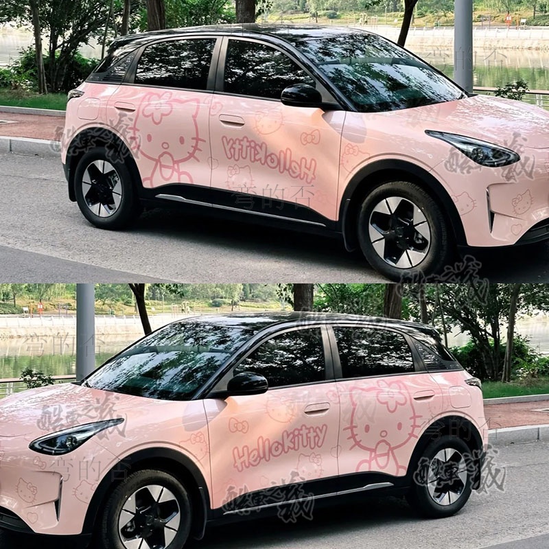 适用于吉利星愿车贴KT猫卡通贴纸凌宝BOX哪吒V零跑C11车装饰贴