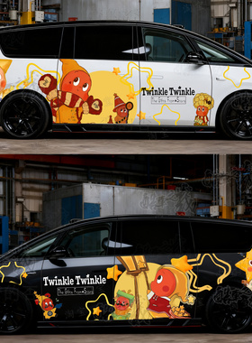 适用理想MEGA车贴星星人i6 i8卡通个性车身装饰贴纸划痕遮挡拉花