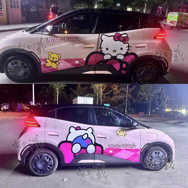 适用比亚迪海豚海鸥Kitty猫车贴纸东风纳米01凯蒂猫卡通车身拉花